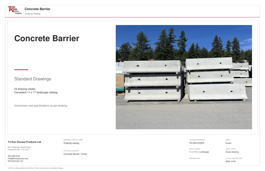 Cover sheet of the Concrete Barrier standard drawings