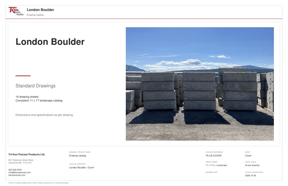 Cover sheet of the London Boulder standard drawings