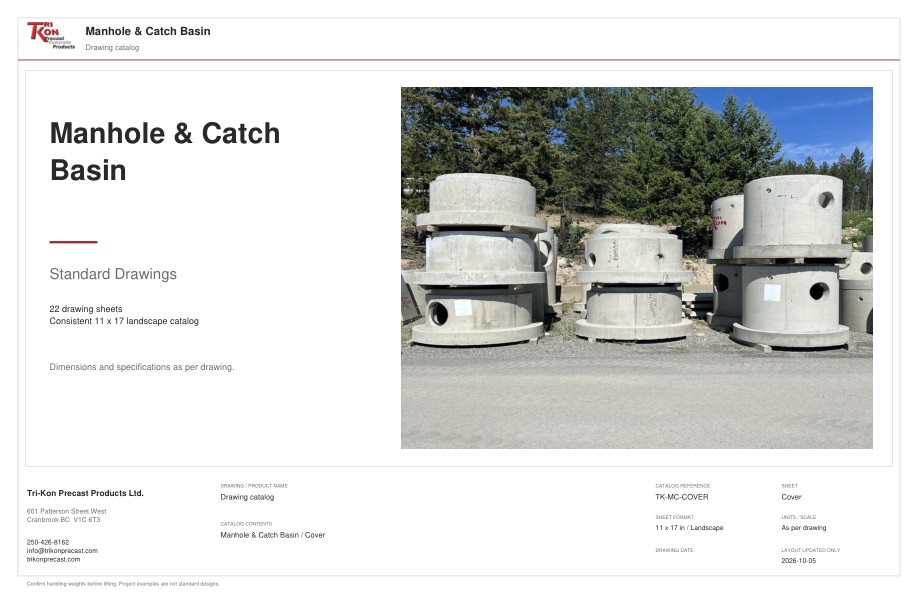 Cover sheet of the Manhole & Catch Basin standard drawings